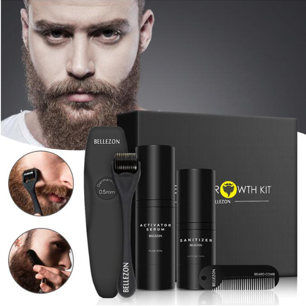 4 Pcs/set Beard Growth Kit Mens Hair Growth Enhancer Set Beard Growth Essentital Oil Facial Beard Care Set Best Gift for MenSco-image-731347689