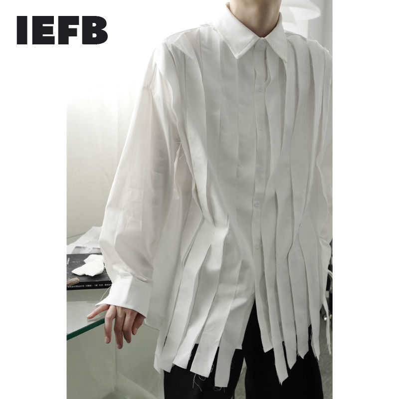 

IEFB /men's wear deisn white shirt simple niche burrs patchwsork long sleeve solid color vintage Spring 9Y3297 210721