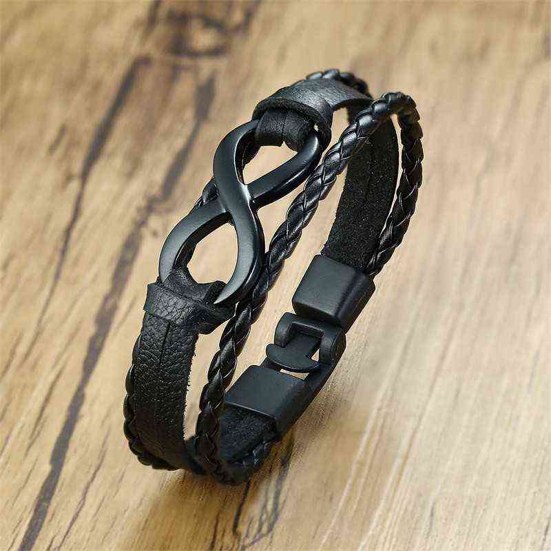 

Infinity Woven Leather Bracelet Gift for Him Boyfriend Fiance Gifts 7.6 Inch