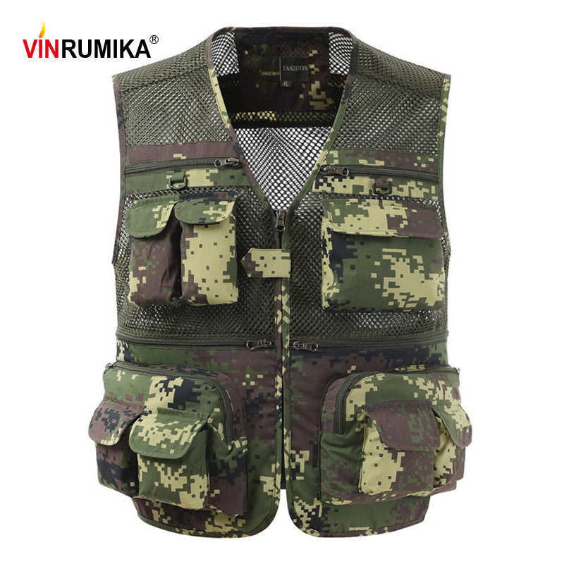 

Summer Men's Outdoor Jungle Military Tactical Camouflage Multi Pockets Vest Jacket Travel Pography Fishing Mesh Waistcoats 210527, Black blue