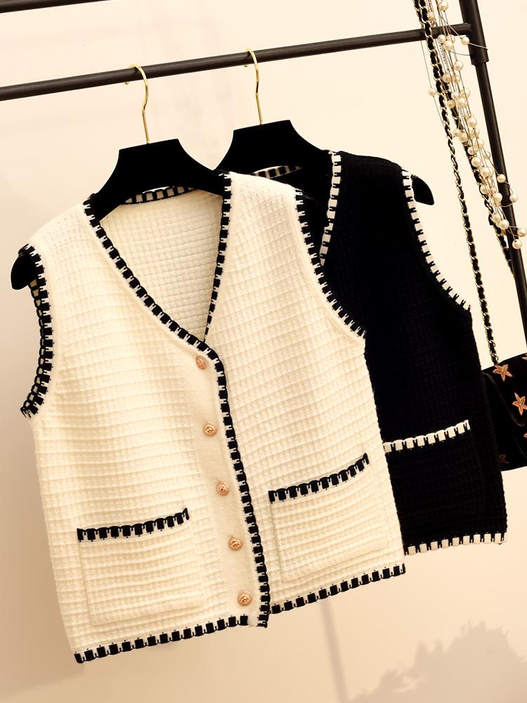 

Women' Vest Spring 2021 Loose Waistcoat Sweater Ladies Fashion Cardigan Outwear Hit Color Vests, Black vest