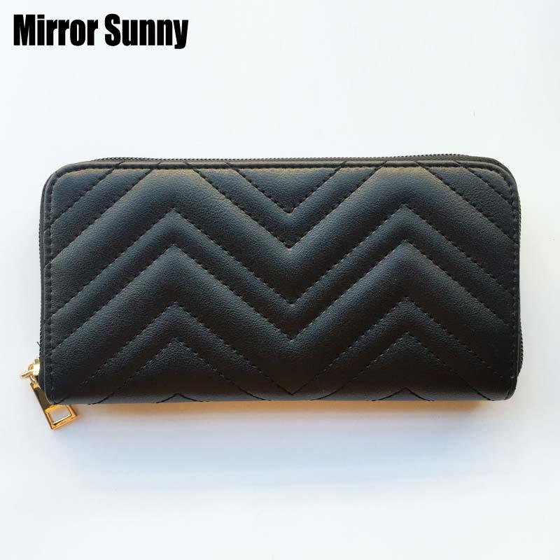 

Wallets Wave Strip Embroidry Quilting Women Long Wallet Female PU Zipper Purse Large Capacity Card Holder Cellphone Bag Carteira, Black