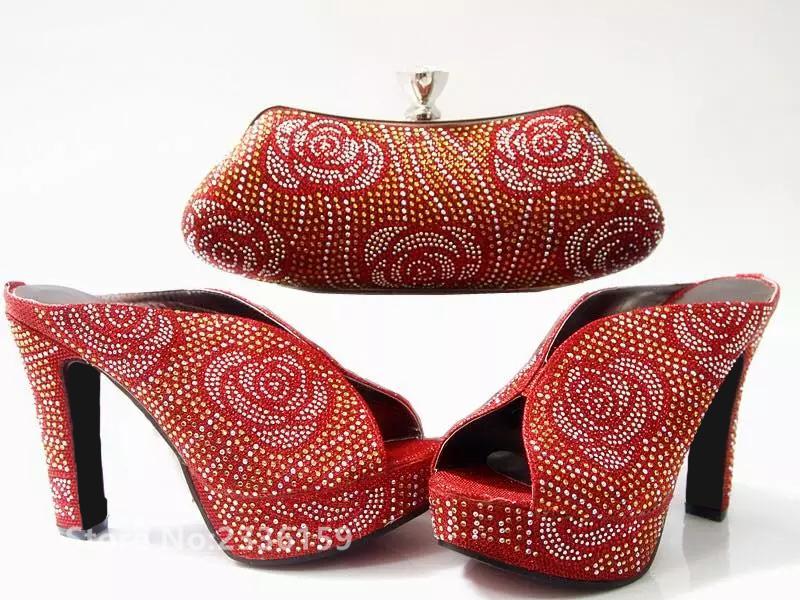 

Red Color Nigerian Party Shoe And Bag Set African Matching Shoes Bags Italian In Women High Quality Wedding Dress, Black