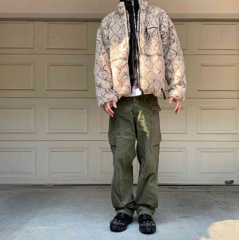 

Kapital Khaki fleece double side jacket lamb print warm md, Black