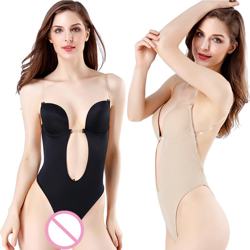 

Women's Shapers Sexy Overbust Underwear Backless Shapewear Deep Plunge Thong Body Shaper Tops Invisible Bra Support Chest Breasted Lingerie, White