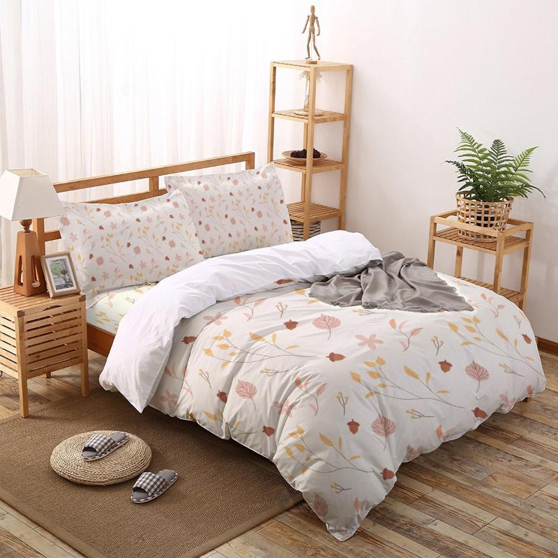 

Bedding Sets Autumn Yellow Leaves Pine Nuts Print Comforter Set Duvet Cover Queen King Bed Home Housse De Couette Gift, As pic