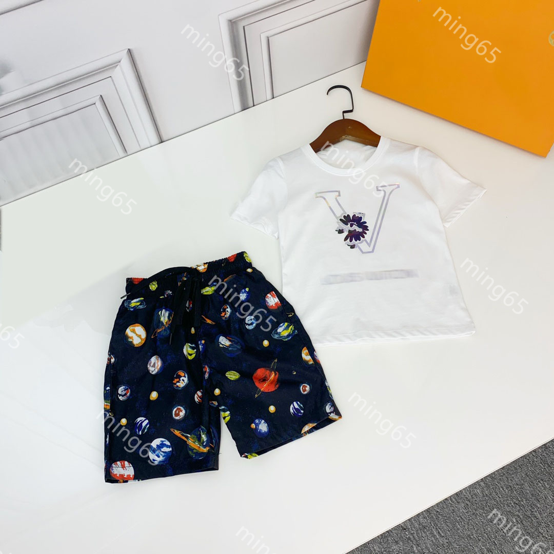 

2021SS fashion ropa niños casual boys shirt sets shorts cotton printed baby clothes with gift box and logo