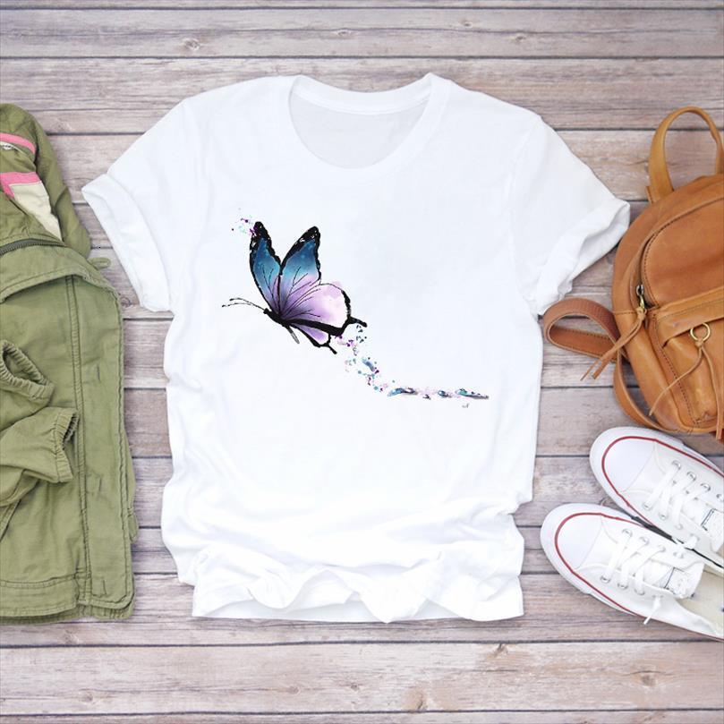 

men and women butterfly printing ladies men and womens short sleeve lady fashion print graphic female tee, White;black