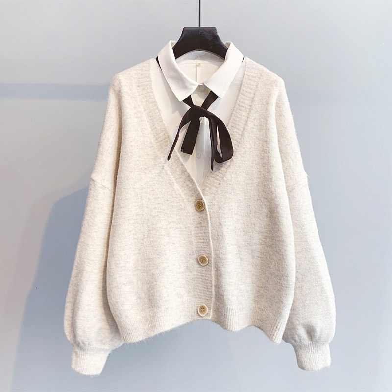 

women's sweaters female long-sleeve cropped sweater, knitted jacket with v-neck and buttons, for autumn ljn7, White;black
