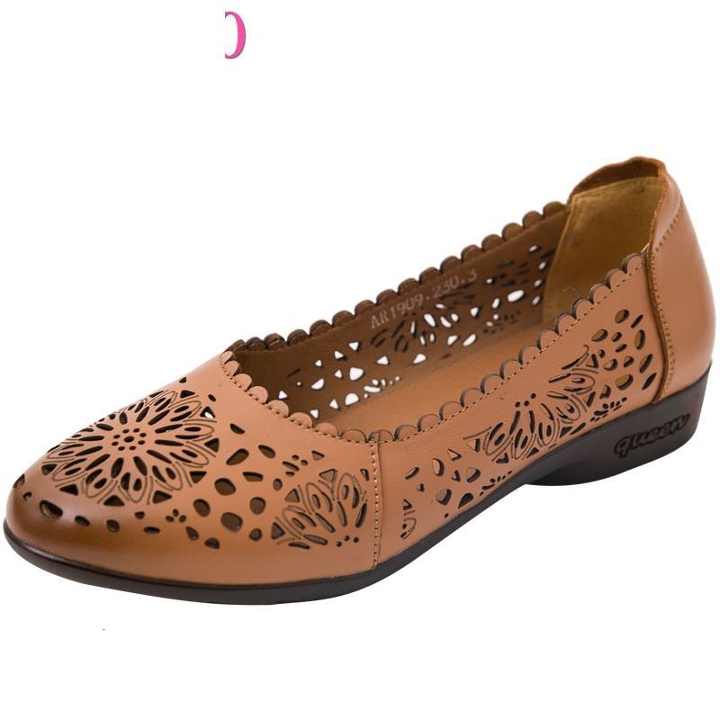 

Sandals Spring Shoes Women Genuine Leather Flat Retro Female Ballet Shoe Summer Lady Hollow Out Loafers Sandal 0BG6, Xj1909 black