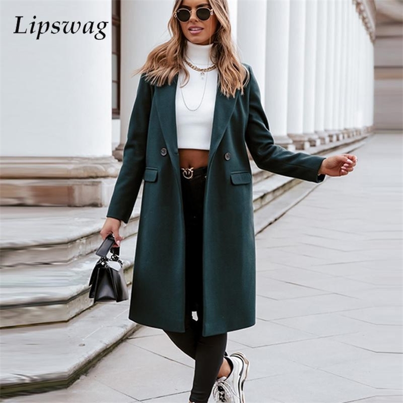 

Lady Fashion Elegant Long Overcoat Women Autumn Winter Casual Loose Turn-Down Collar Woolen Coat Tops Long Sleeve Outerwear 211019, 01 khaki