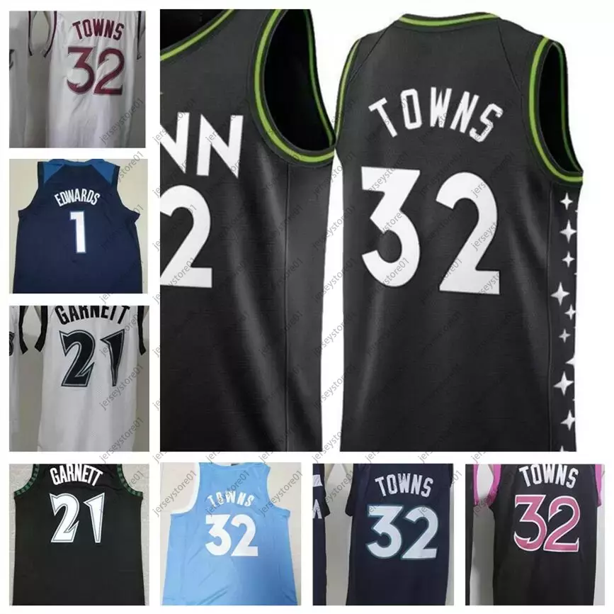 

Retro Vintage Classic Kevin 21 Garnett Jersey Black White Blue New City Karl-Anthony 32 Towns Anthony 1 Edwards Mens Basketball Jerseys