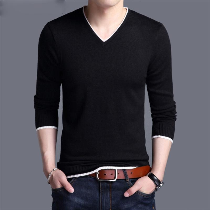 

Men's Sweaters Spring Autumn Arrival Soft Cotton Sweater Casual V-Neck Pull Homme Knitwear Pullover Men Clothes Jersey C1001, White;black