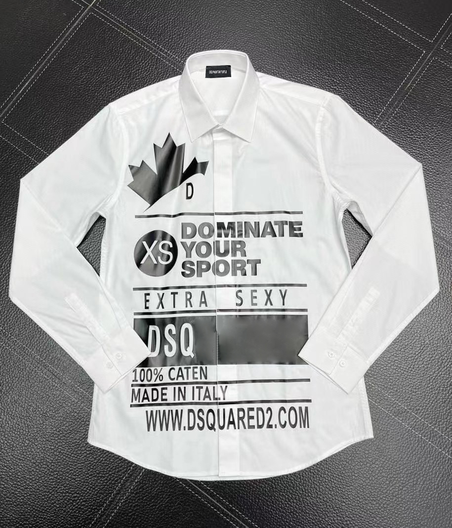 

DSQ PHANTOM TURTLE SHIRTS Mens Designer Shirts Brand Clothing Men Long Sleeve Dress Shirt Hip Hop Style High Quality Cotton 841762, White