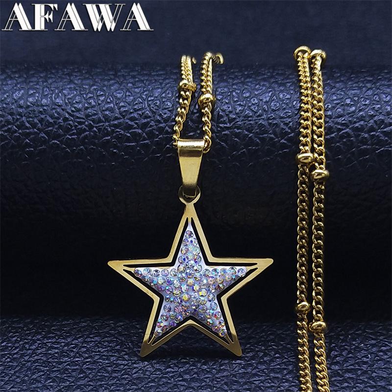 

Pendant Necklaces 2021 White Crystal Stainless Steel Small Star Choker Necklace Women Gold Color Jewelry Acero Inoxidable N8043S01, Silver