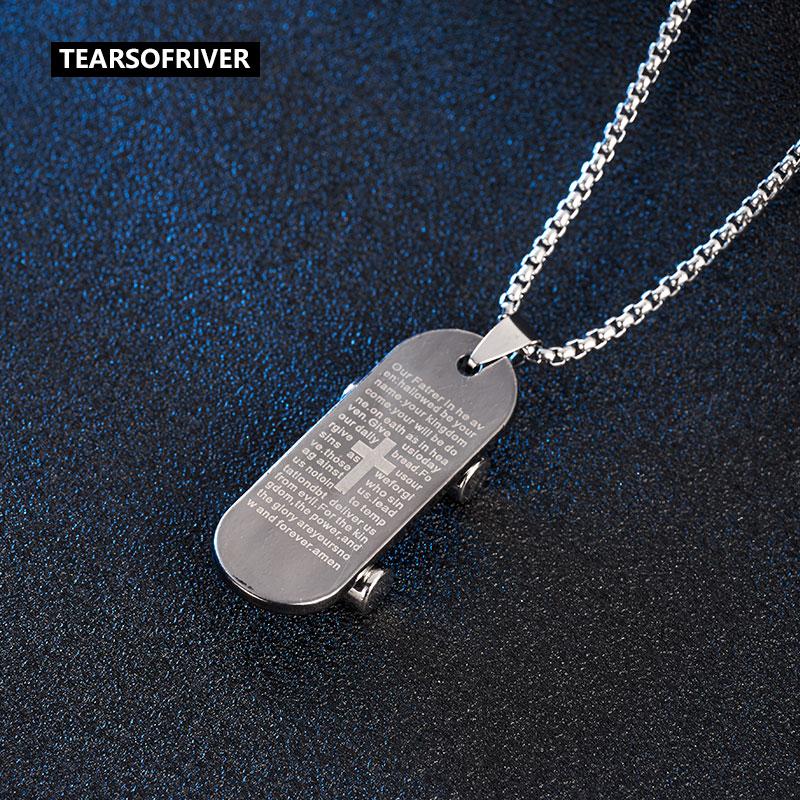 

Punk Scripture Skateboard Pendant Chokers Necklace For Men Women Love Couples Long Titanium Steel Boyfriend Gifts Necklaces, Silver