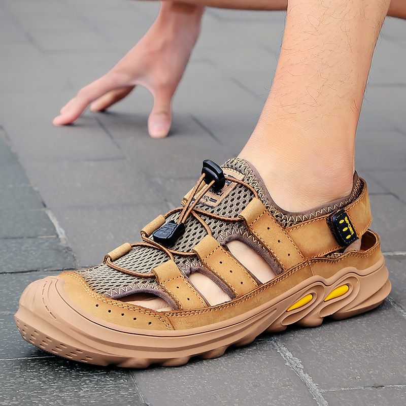 

Slippers spring large men's sweat feet woven hollow shoes color changing net bread head beach trendy men GWK2, 1# shoe box