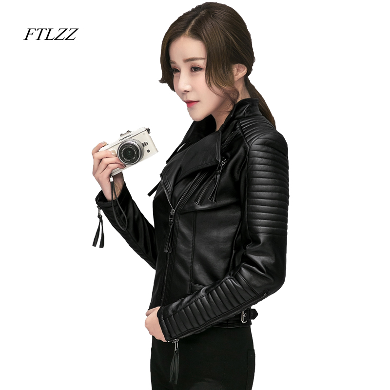 

FTLZZ New Spring Autumn Women Faux Soft Leather Jackets Pu Black Blazer Zippers Coat Motorcycle Outerwear Biker Jacket