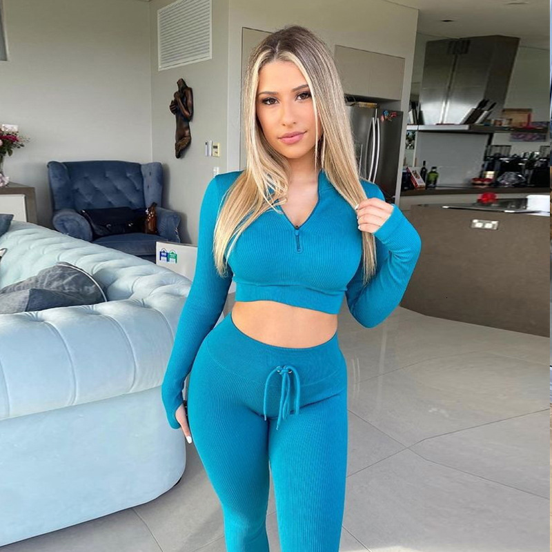 

tracksuits sport suit ins style 2021 solid color stand collar long sleeve zipper short t shirt tether fitness pants set, Gray