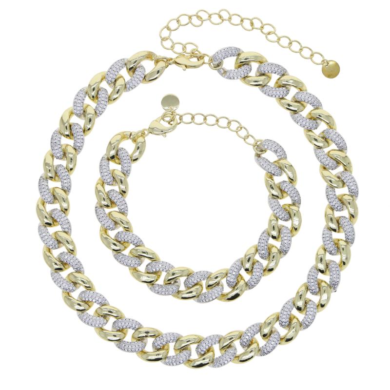 Charm Bracelets Luxury 12mm Iced Out Cuban Link Chain For Women Two Tone Sparking Bling 5A Cubic Zirconia Bracelet Adjusted Jewelry-image-708029976