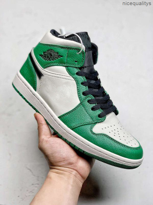 

1 Mid Pine Green Basketball Shoes Men Women High Quality White Sneaker