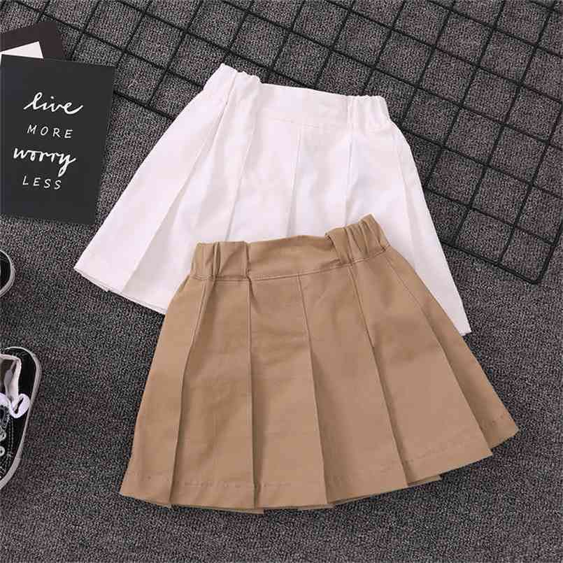 

2-16Years Summer Mini Skirt for Kids Girls Solid Color Khaki Skirts Fashion Student Clothes Teenage School White Miniskirt 210702, Summer skirt white