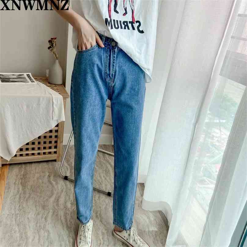 

Vintage ladies boyfriend jeans for women mom high waisted blue casual pencil trousers korean streetwear denim pants 210520