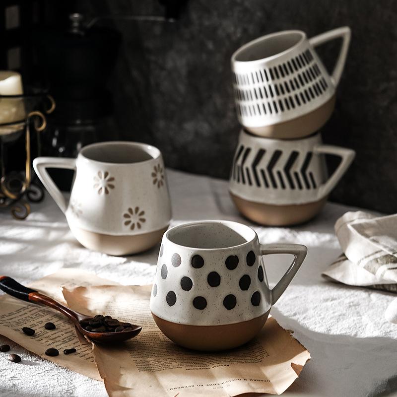 

Mugs Japan Vintage Geometric Pottery Coffee Creative Hand Painted Cups For Milk Tea Water Kitchen Home Drinkware Ceramic Mug Cup