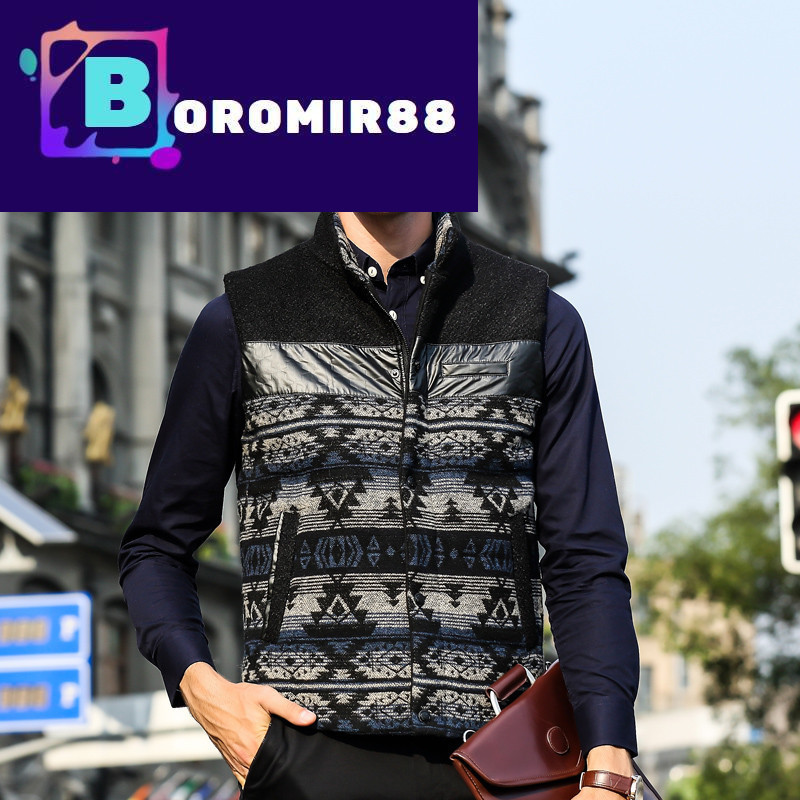 

Coat Jacket Wear Men's Down autumn and winter wool jacquard waistcoat thickened leisure vest men's Vest coat, Black