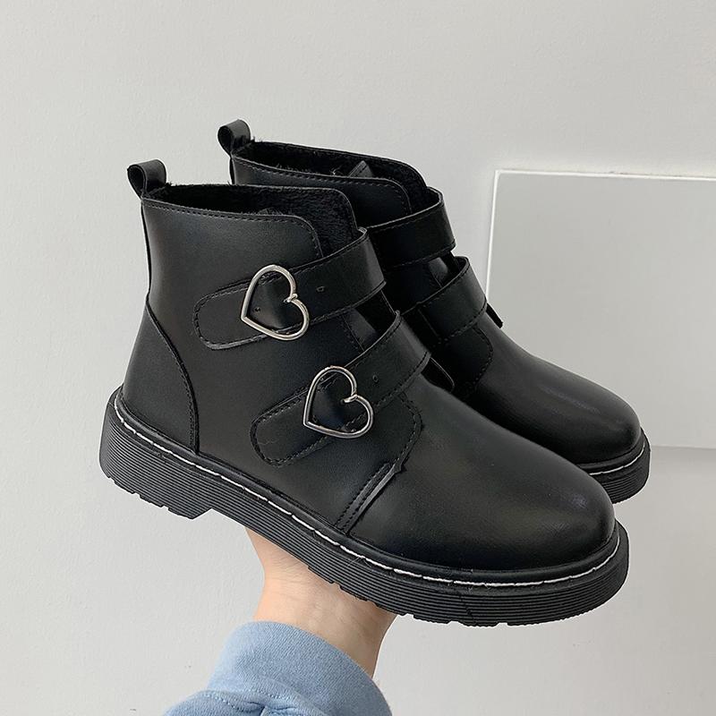 Boots Women Hight Top 2021 Fashion Ladies Winter Motorcycle Heart-Shaped Hook & Loop PU Leather Punk Platform Ankle