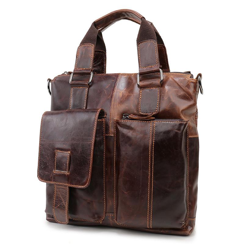 

Briefcases Fashion Casual High-quality Natural Real Leather Men Multi-pocket Portable Briefcase Daily Work Lawyer's Shoulder Messenger Bag, Brown