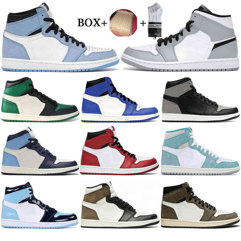

With Box 2021 Mens Basketball Shoes 1s 1 Light Smoke Grey Turbo Green Crimson Tint University Blue Unc Shattered Backboard Outdoor Sport, Black