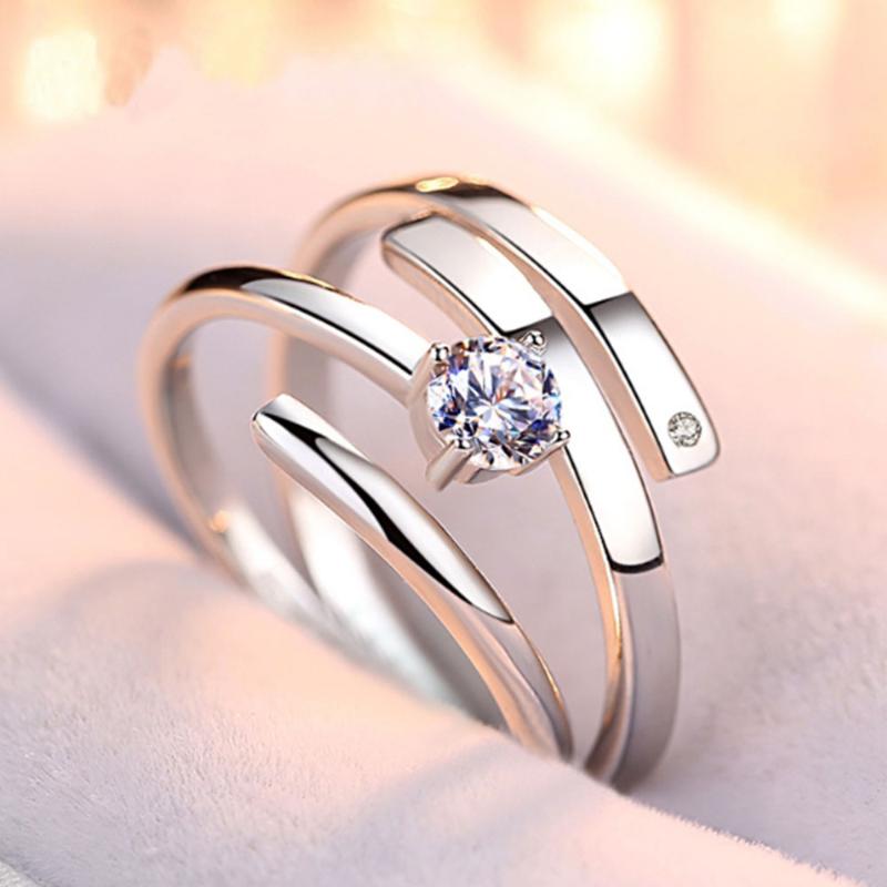 

Wedding Rings Couple S925 Silver Round Open Ring 3A Zircon Drill Charm For Women