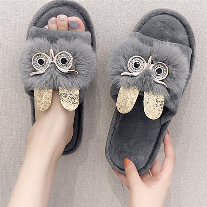 

Slippers Cartoon Women Indoors Floor Warm Soft Bedroom Cute Shoes Decorative Rhinestone Sequins Flat Suede Word Cotton Drag 30, Black