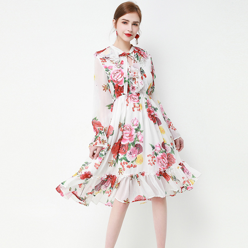 

Casual Dresses 2021 floral female spring stamped long sleeves elegant chic b745, The pictures