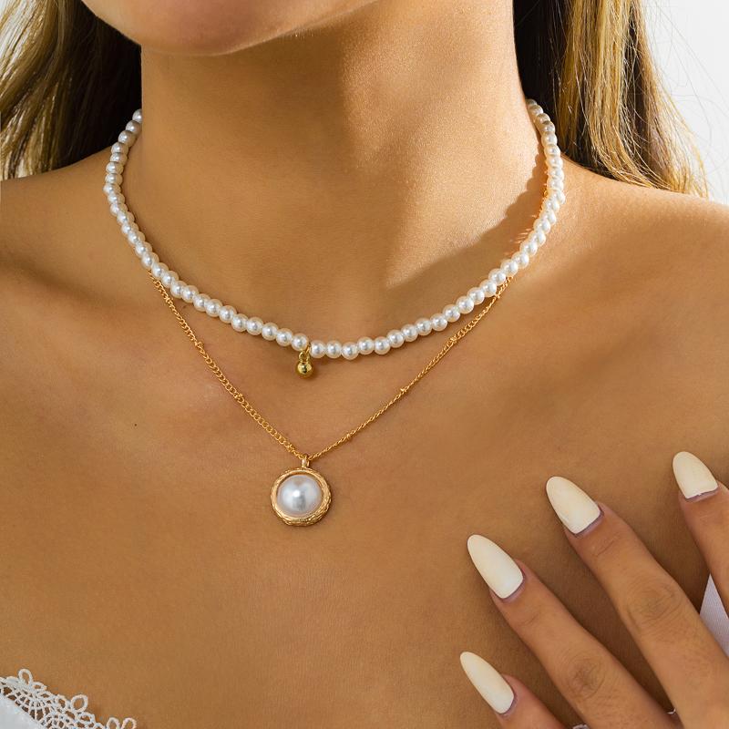 

Chains Trendy Normcore Thin Chain Necklace Fashion Multilayer Choker Jewelry Women Elegant Imitation Pearl Cute Heart Pendant, Silver