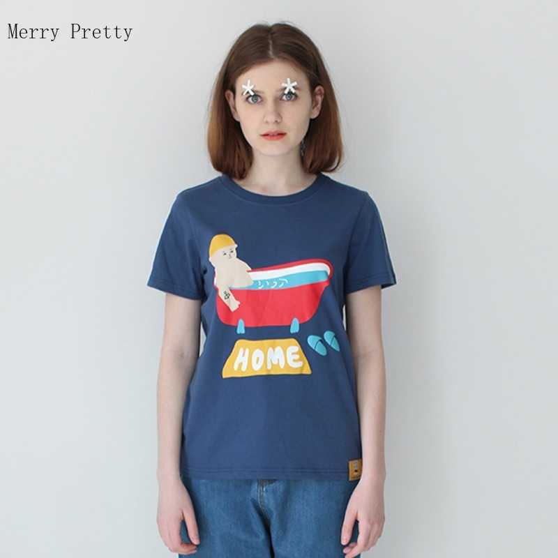 

Harajuku Cartoon Print Casual Pullover Summer Cotton T-Shirts Women Short Sleeve O-neck Ladies Sweet Style Tops Tee 210526, Blue