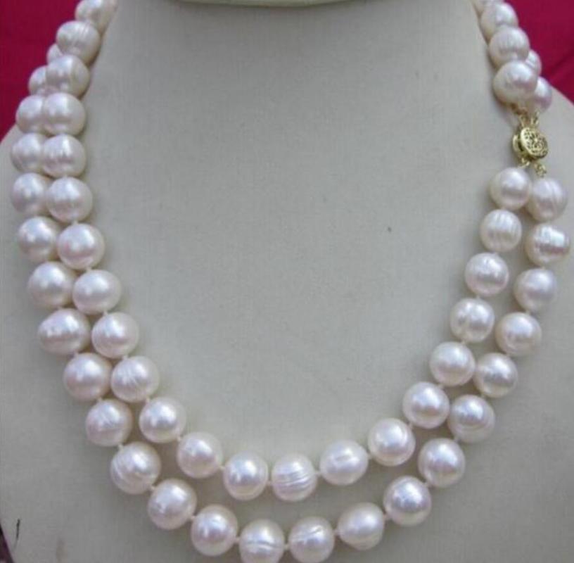 

Noble Jewelry 2 Row 8-9 MM NATURAL WHITE SOUTH SEA PEARL NECKLACE 17 - 19 INCH DIY Women Chains, Silver