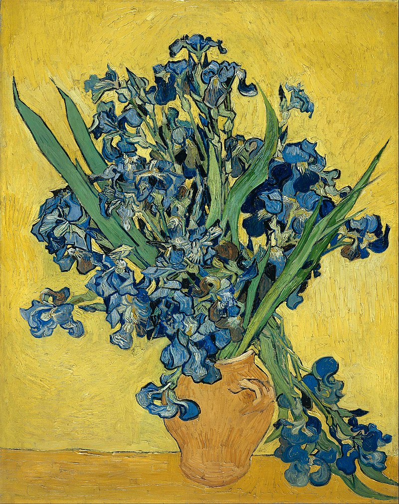 Hand-painted Van Gogh Flower Oil Painting On Canvas Vase with Irises Against a Yellow Background,1890 Wall Art Pictures for Hotel Dinning Room Ho-image-687237100