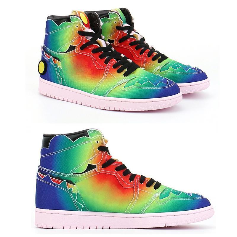 

Original version J Balvin 1s high og mens Boots shoes jumpman 1 Colores Y Vibras Tie dye Multi-Color Rainbow men trainers sports, Black
