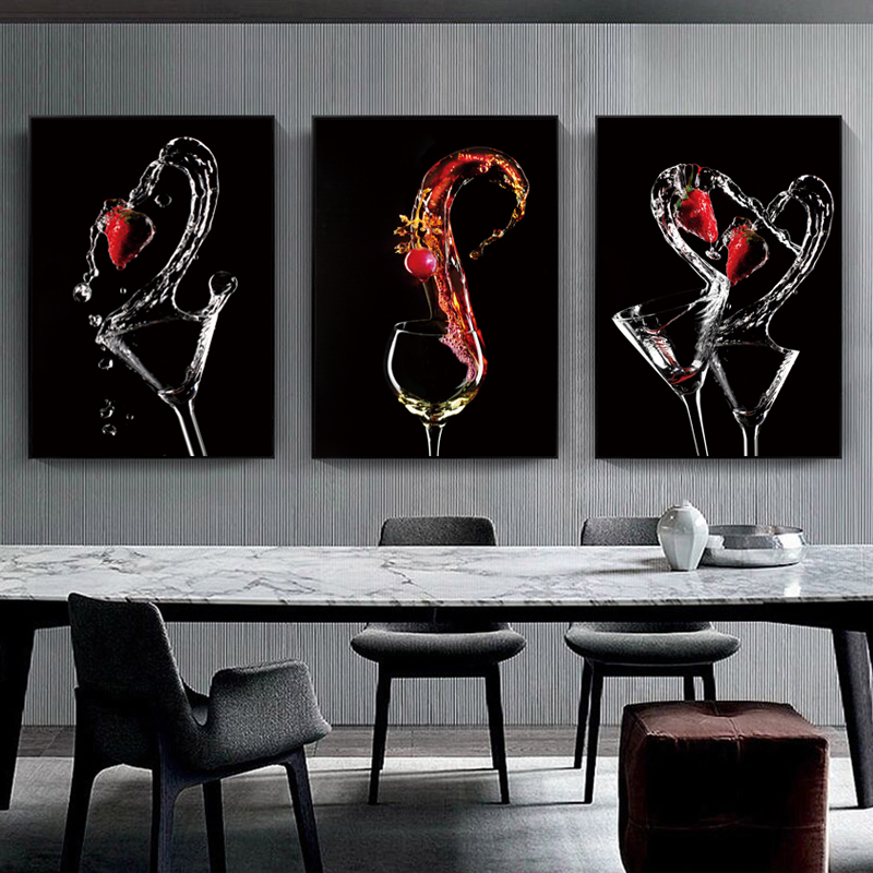 

Romantic Wine Glasses Strawberry Pictures Canvas Paintings Wall Art Gallery Dining Room Bar Home Decoration Posters