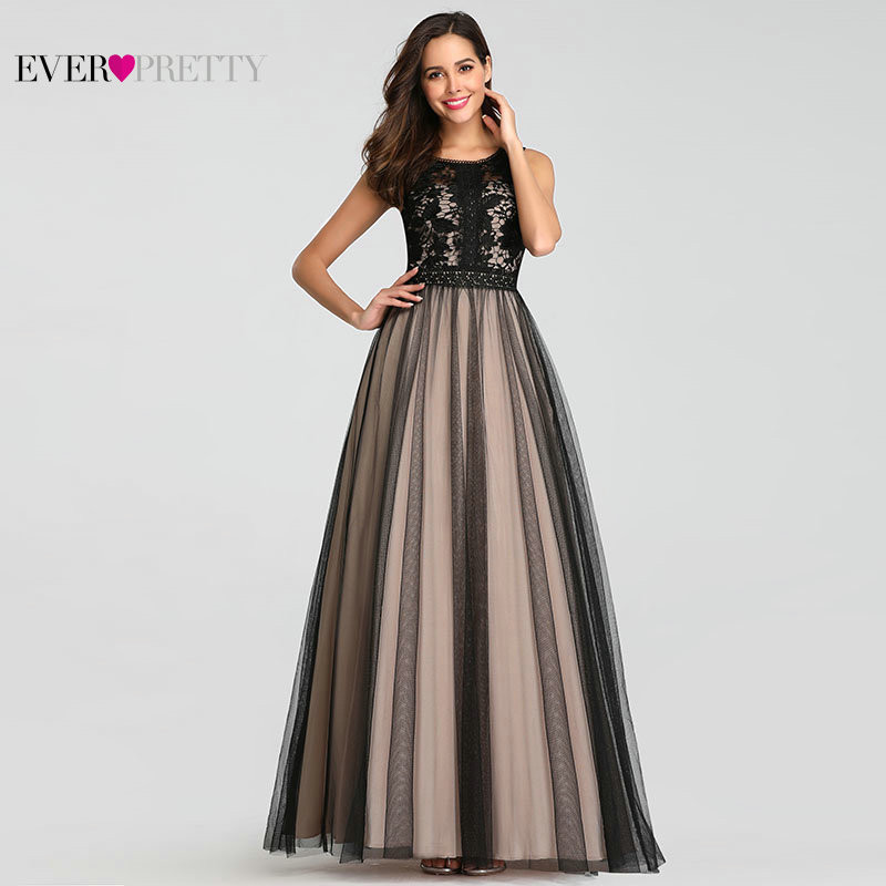 

black prom dresses 2021 ever pretty elegant a line o neck sleeveless lace long formal party guest gowns plus size robes de bal, Black;gray