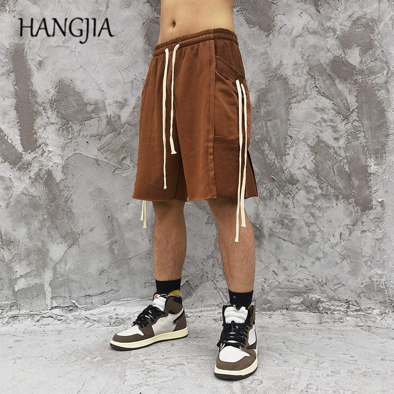 

Hip Hop Patchwork Drawstring Knee-lenth Summer Streetwear Fashion Men Women Casual Shorts Side Big Pocket Sweat Short C0607, Gray