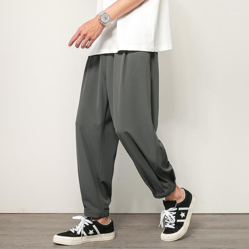 

Summer Harem Pants Men Streetwear Joggers Breathable Ice Silk Baggy Trousers Male Casual Sweatpants Men's, Black