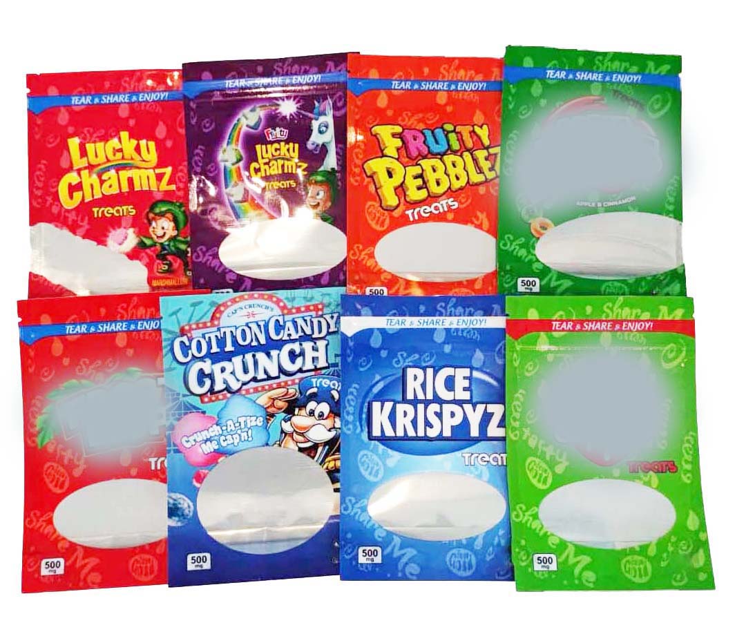 500MG INFUSED CEREAL TREATS EDIBLES PACKAGING MYLAR BAGS lucky charmz RICE KRISPYZ FRUITY PEBBLEZ edible zipper gummies bag-image-737263863