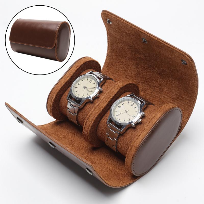 

Watch Boxes & Cases 2/3 Grids Box PU Leather Storage Organizer Portable Vintage Roll Detachable Bracket Holder For Travel Business