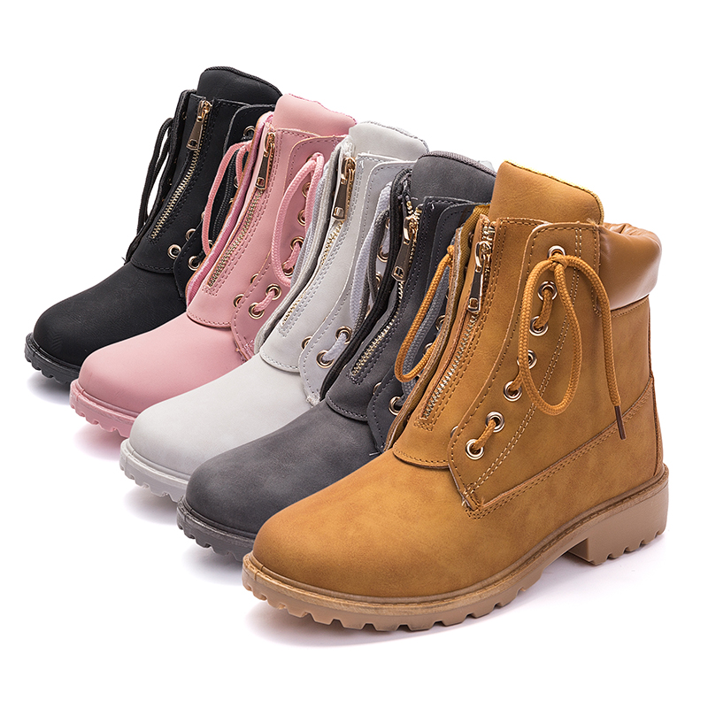 

Women Boots Leather Winter Casual Timber Land Shoes Botas Classic Lace Up Ladies Ankle Unis Work Snow Shoe, Grey