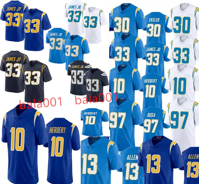 

Mens New Los AngelesChargersFootball 10 Justin Herbert 97 Joey Bosa 13 Keenan Allen 33 Derwin James JR 30 Austin Ekeler Jersey stitched big size, As
