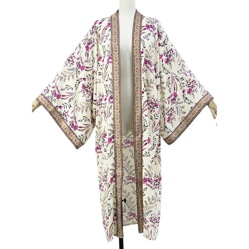 

Women Boho Floral Print Long Kimono Cardigan Open Front Loose Swimwear Cover Up 54DE Women's, Gn
