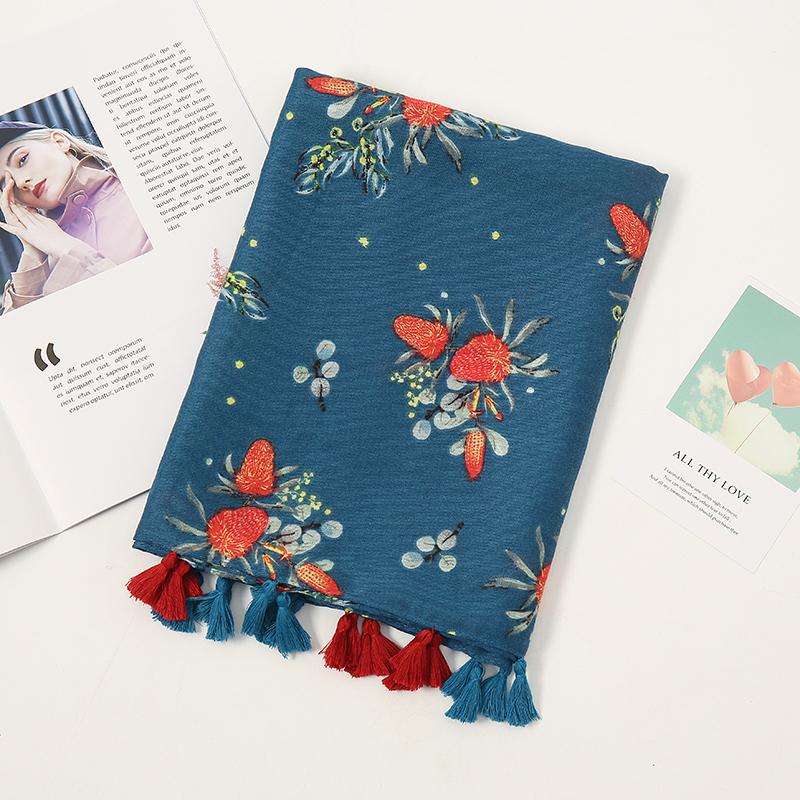 

Scarves Fashion Luxury Women Tassel Cotton Shawl Scarf Floral Viscose Bandana Turban Ladies Wrap Stole Bufandas Muslim Hijab 180*90cm